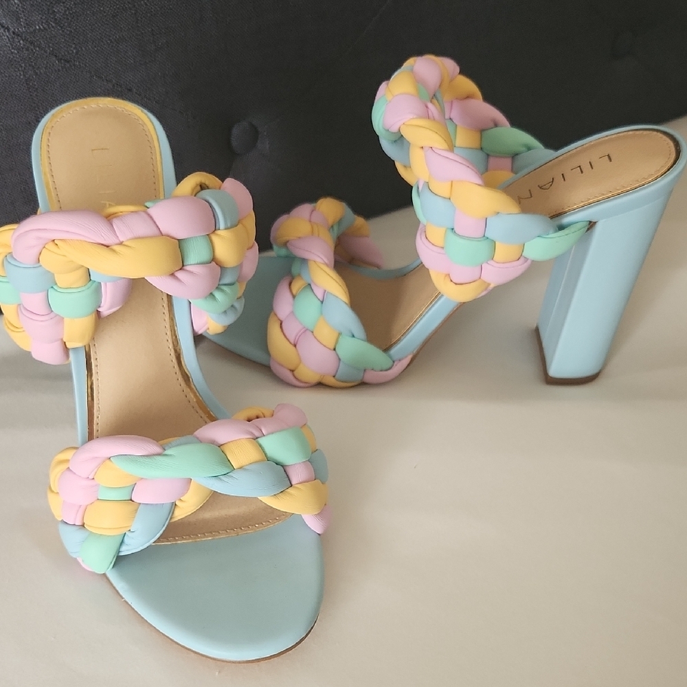 Liliana Blue and Pink Braided Heels